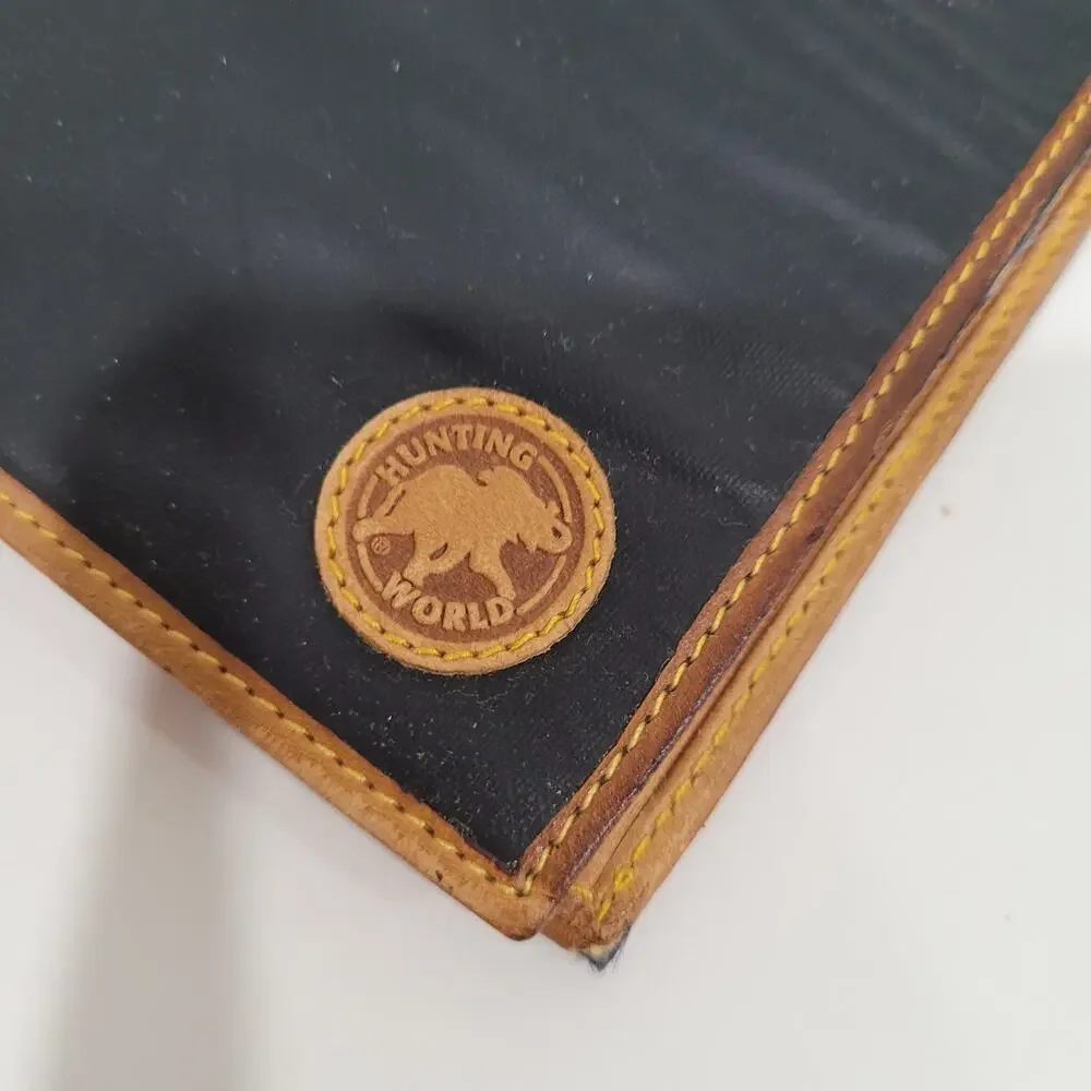 Hunting World Black Tan Wallet Long Checkbook Card Holder Leather Bifold Italian